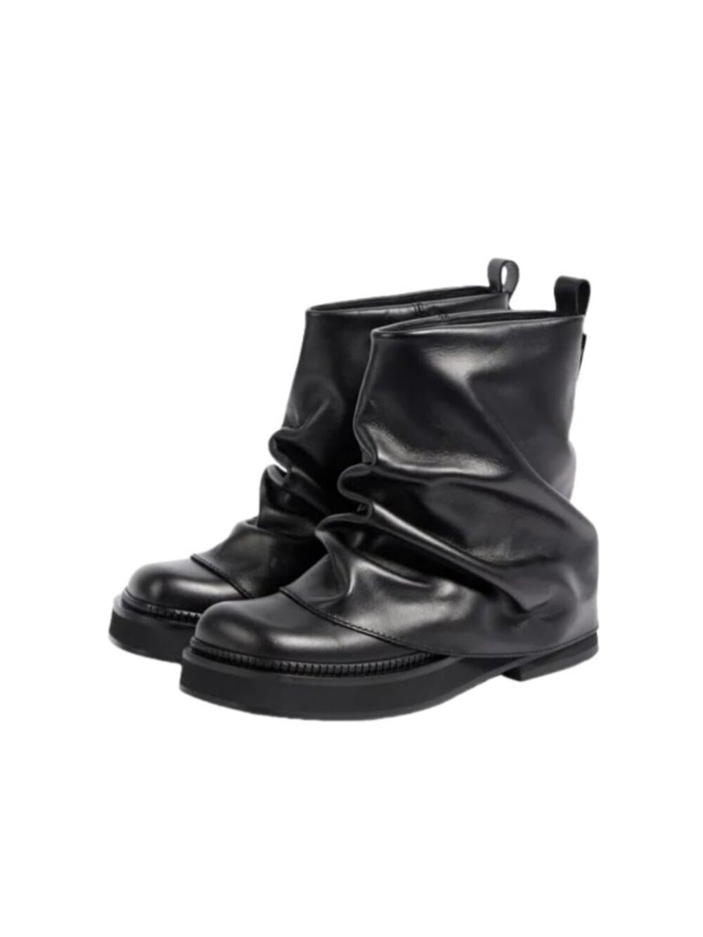 Women Slouchy Ankle Boots Casual Fold Over Round Toe Boots Pull On Wide Calf